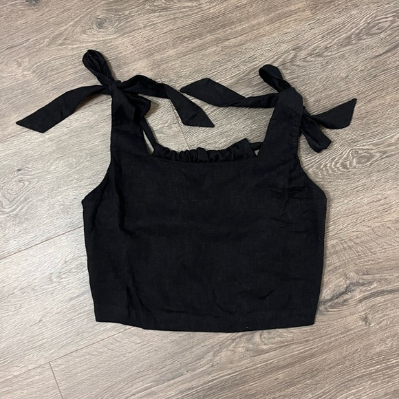 *NWOT* Free People Linen Crop Tank - Black - Picture 1 of 2